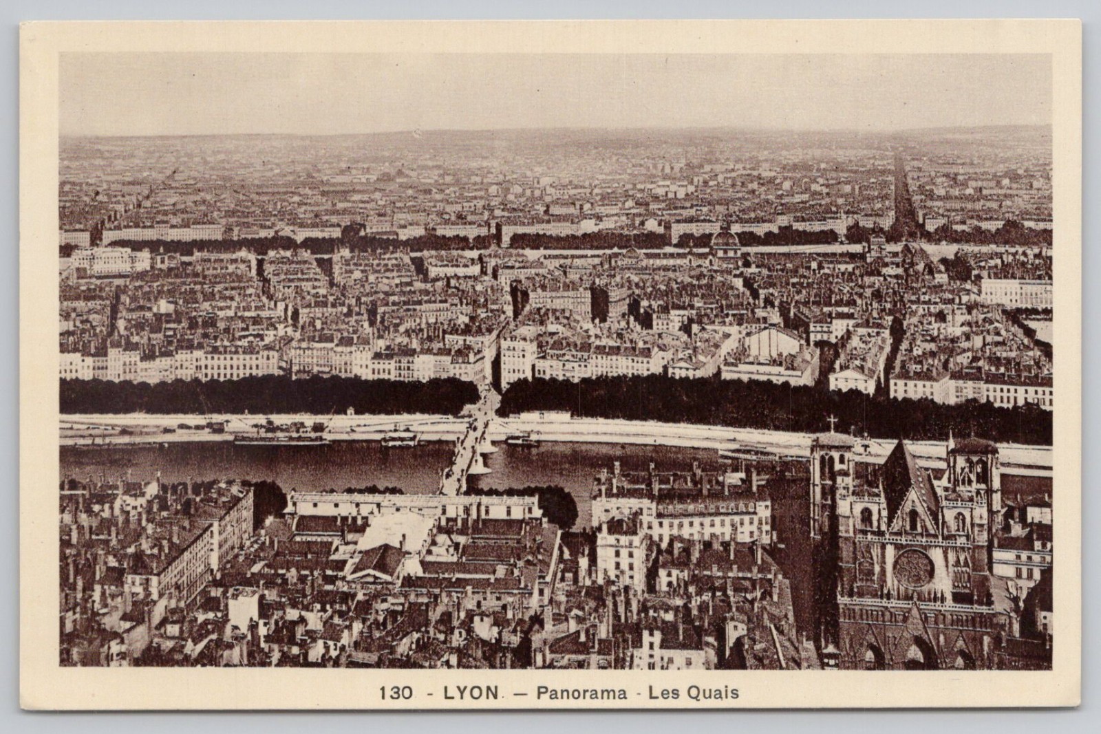 Panorama, Les Quais, Lyon, France 1937 RPPC Postcard