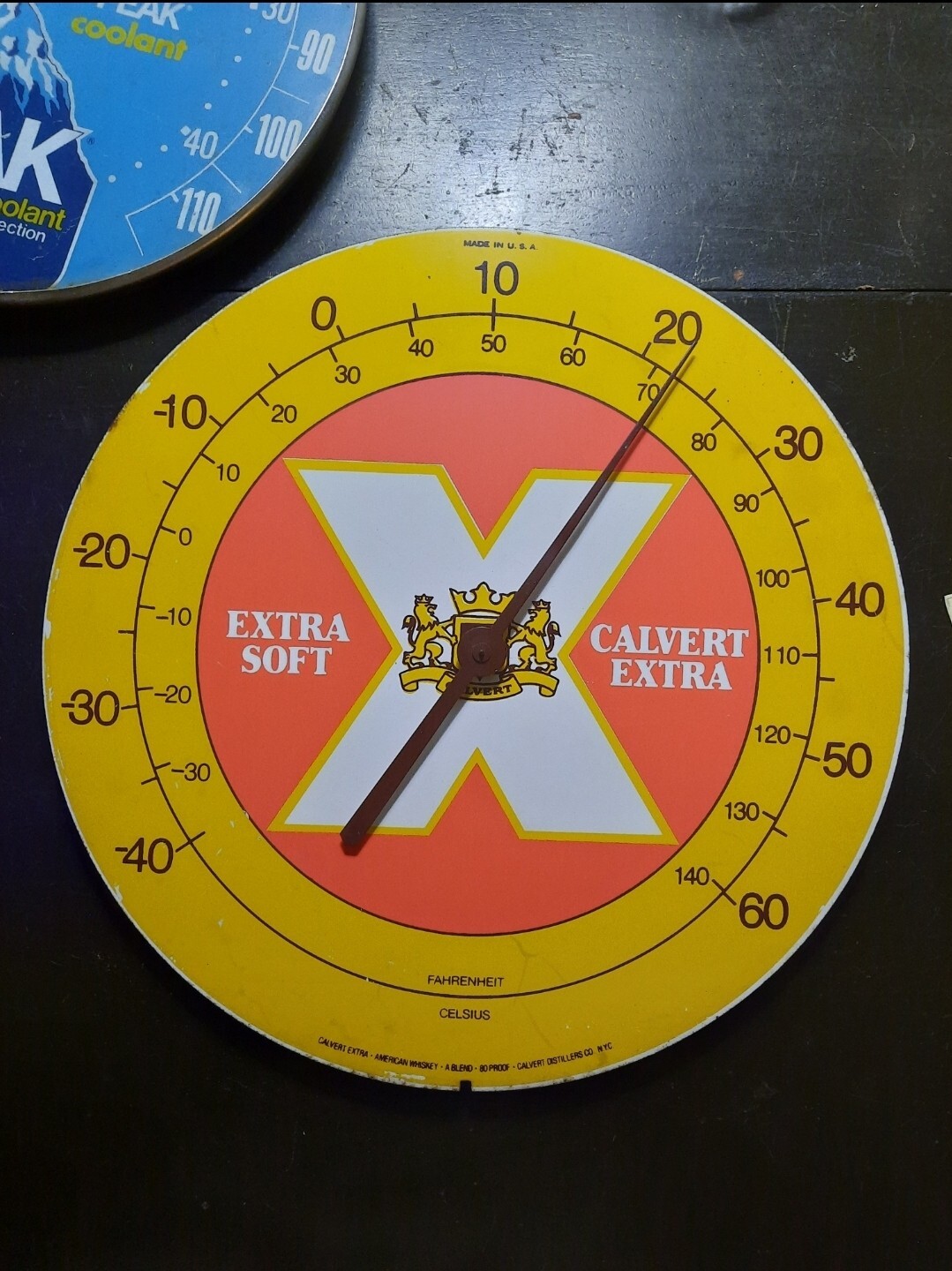 Vintage EXTRA SOFT CALVERT EXTRA WHISKEY Thermometer working insert no glass