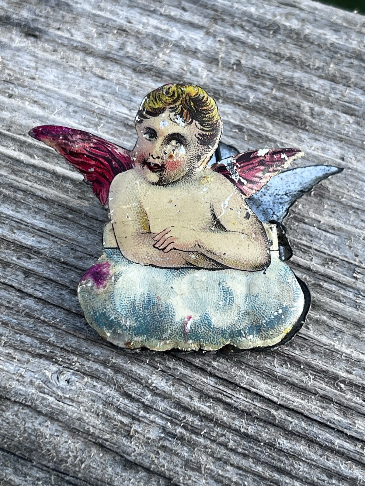 ORIGINAL 1890s FIGURAL TIN CHRISTMAS TREE CANDLE CLIP ORNAMENT ANGEL