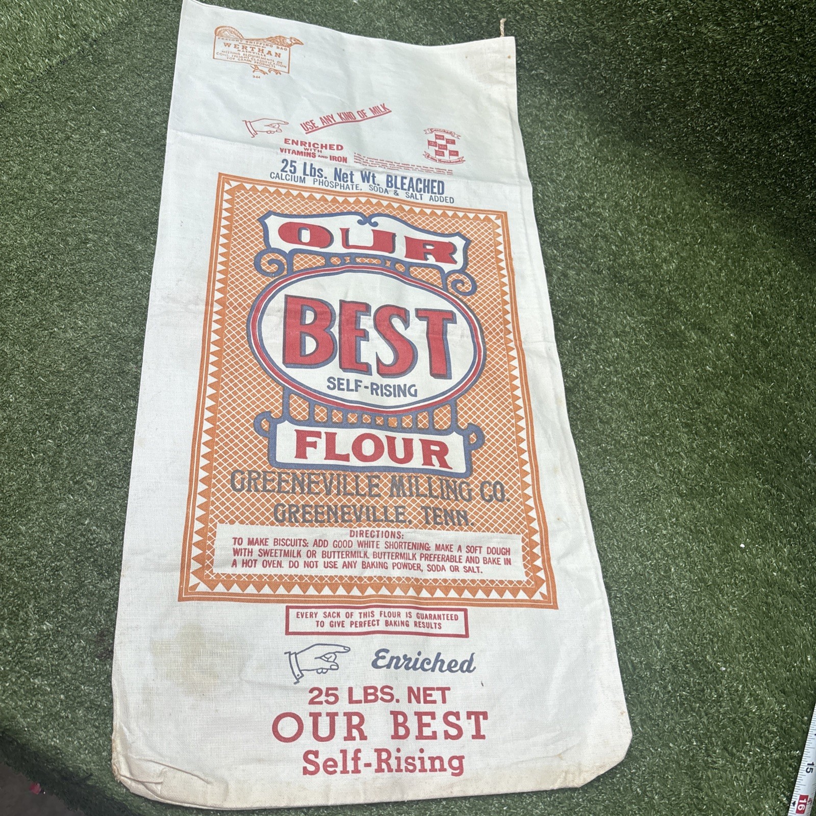 RARE Late 1940’s-1950’s OUR BEST SELF RISING FLOUR Bag, Greeneville Milling Co.