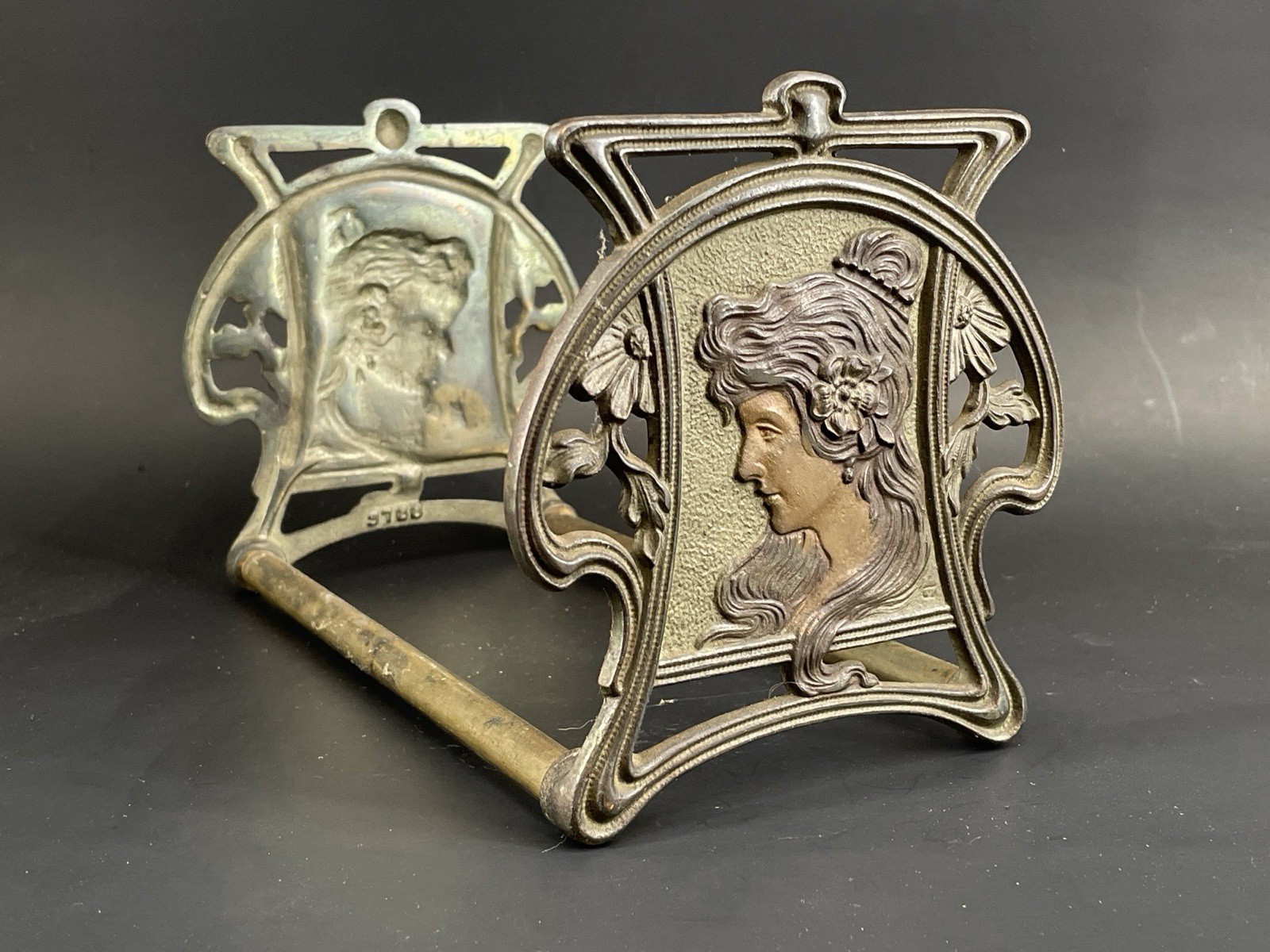 Antique Art Nouveau Maiden Expandable Book Rack Bookends Art Deco