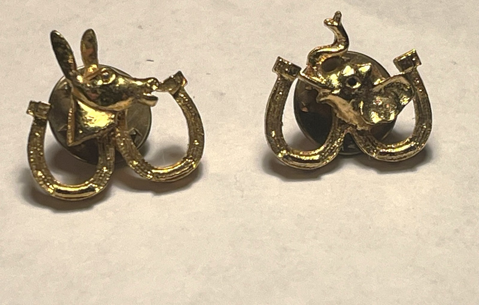 Vintage 1968 Gulf Oil Republican Elephant & Democratic Donkey Political Pins