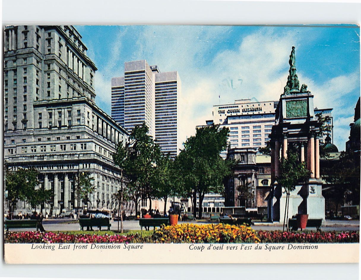 Postcard Looking east from Dominion Square Montreal Canada