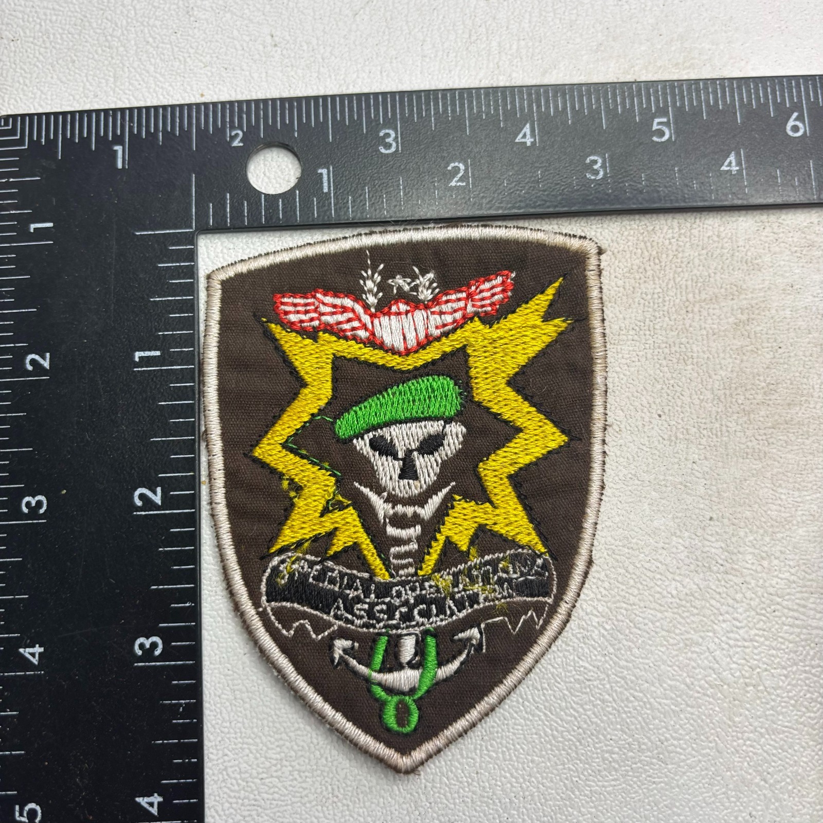 Likely RECENT-MAKE But Looks Old MACV SOG Military Patch Skull in Beret 64ab