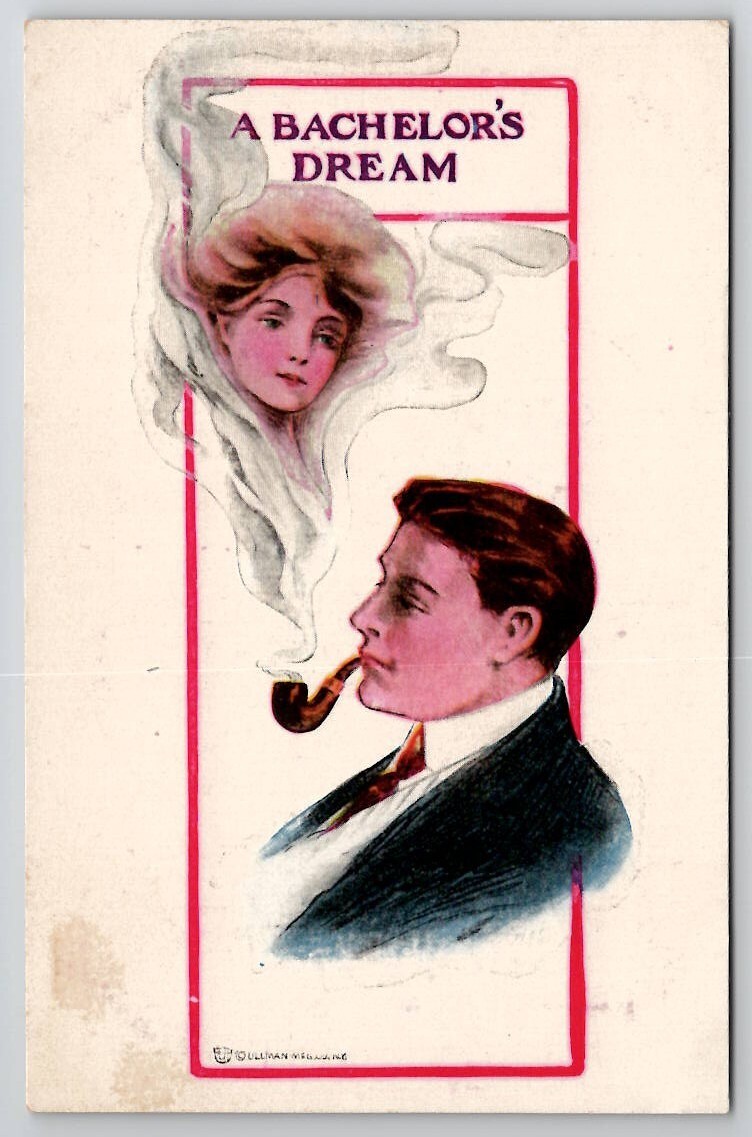 Fantasy A Bachelors Dream Pretty Woman Appears In Smoke Postcard S23
