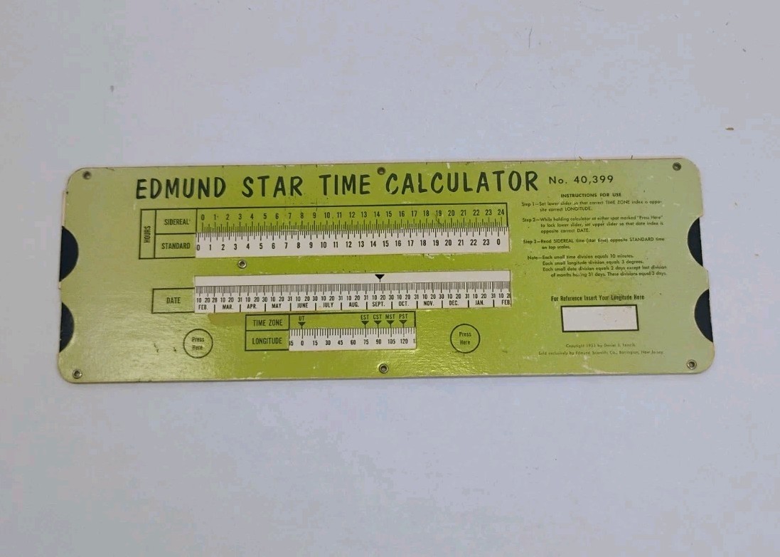 Vintage 1950s Edmund Scientific Co. Star Time Calculator 