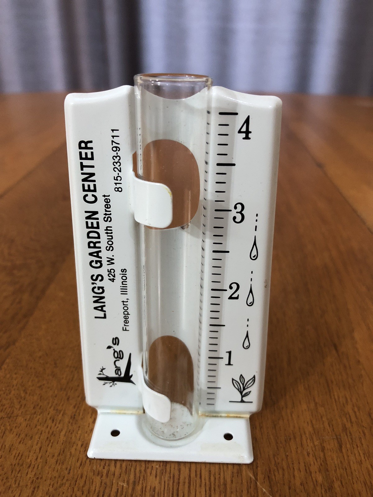 VINTAGE LANG’S GARDEN CENTER FREEPORT IL ADVERTISING TIN RAIN GAUGE NICE