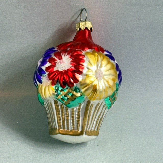 Vintage Glass Christmas Ornament West Germany W Holiday Figurine Flower Pot