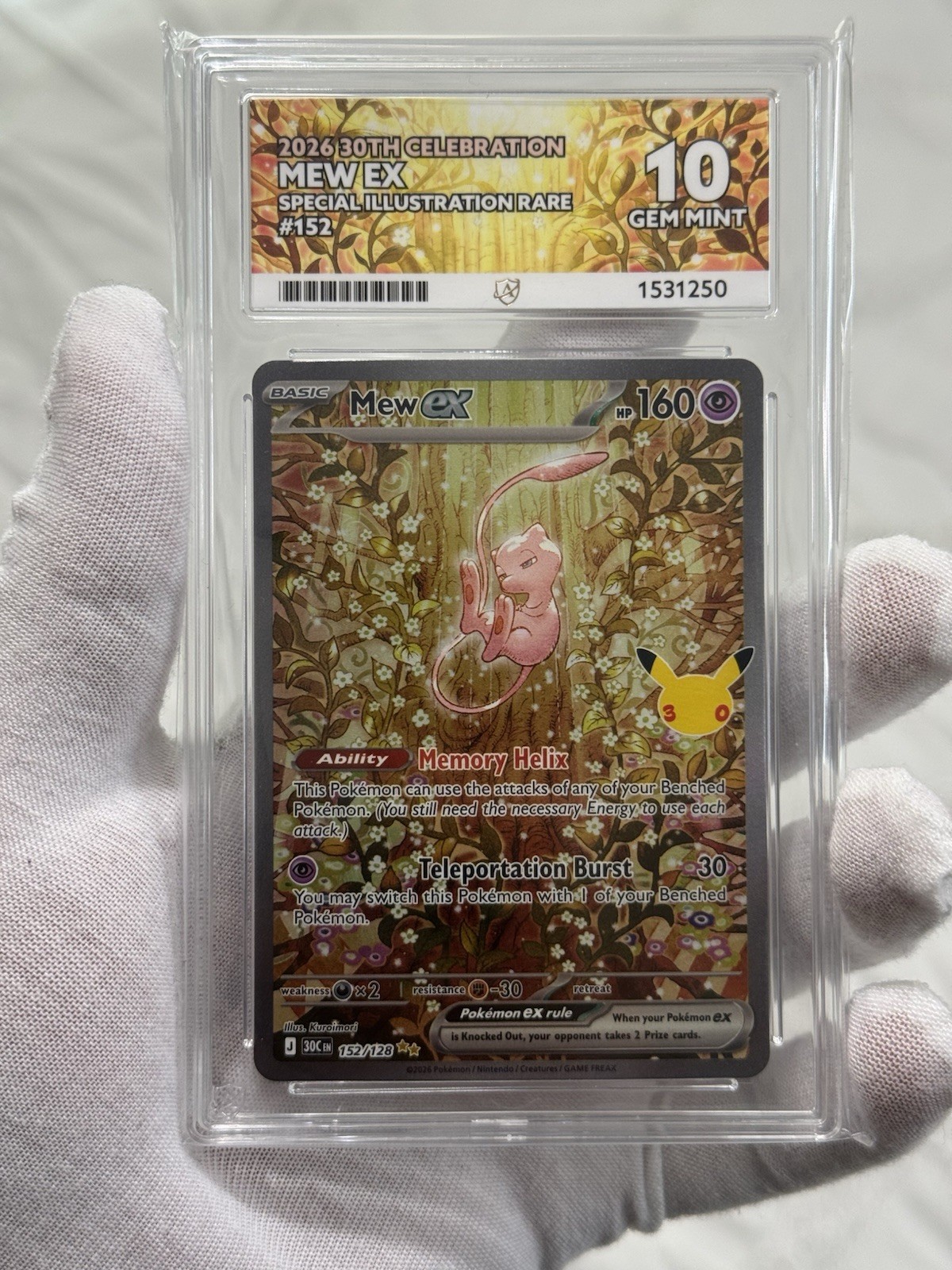 Pokemon Card Mew EX 152/128 30th Celebration ACE 10 💎 Perfect Subs ✅ IN HAND