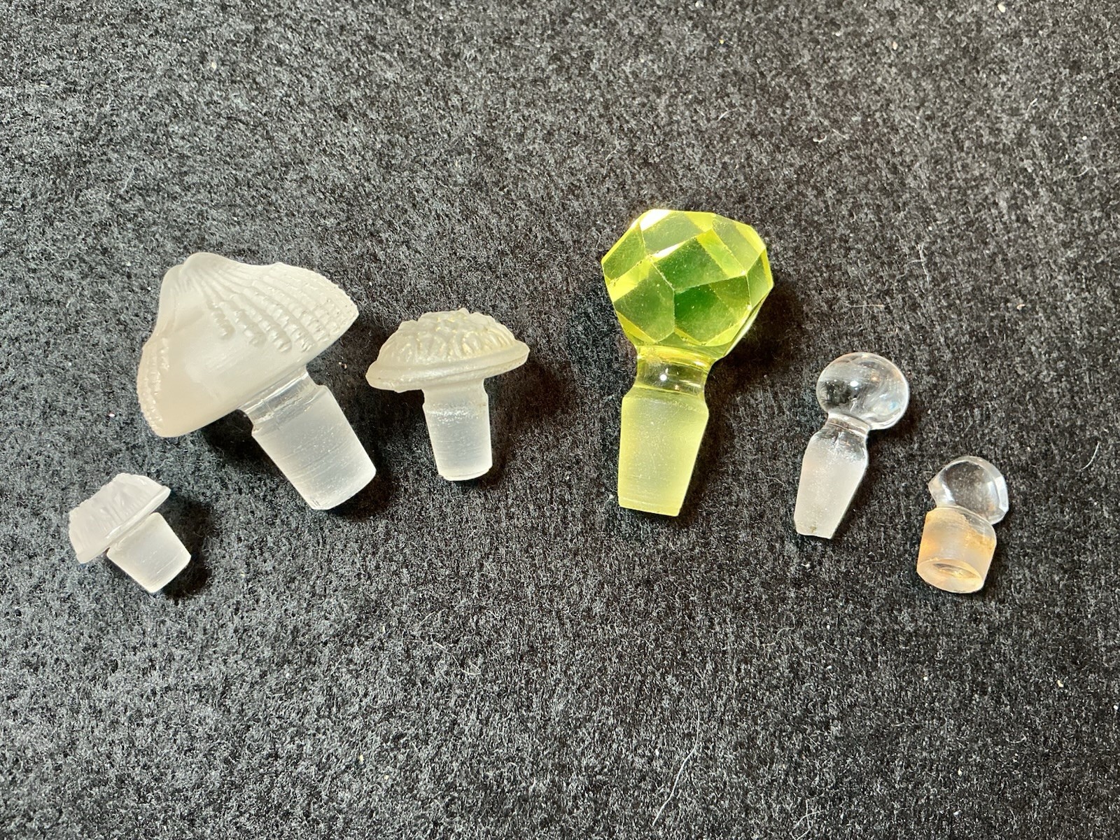 Antique Early Perfume Bottle Stoppers - Lot Of 6 - 3 Possible Lalique - 1 Yellow