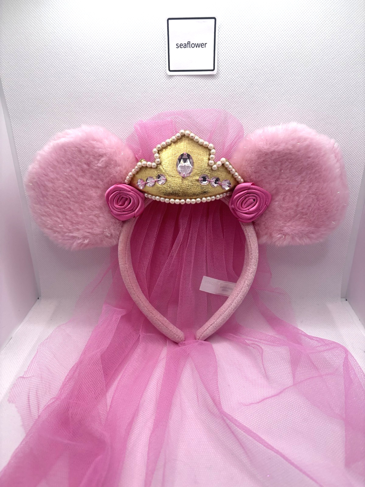 Tokyo Disney Resort Minnie Mouse Pink Veil tiara Ears HeadBand From japan