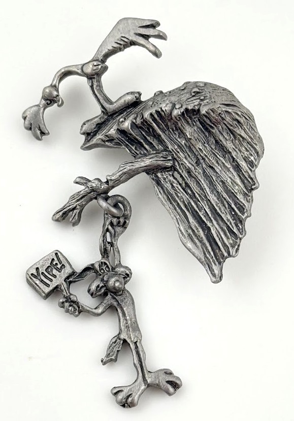 Vtg Road Runner Wile E Coyote Ice Sign Pewter Tone Looney Tunes Brooch Pin 1992