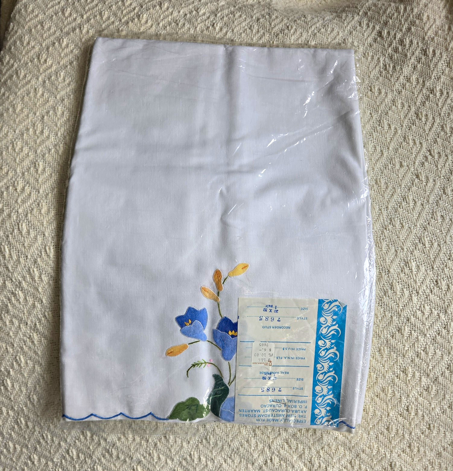 Vintage Imperial Linens Hand Embroidered Pillowcases, NOS Deadstock 1950s 