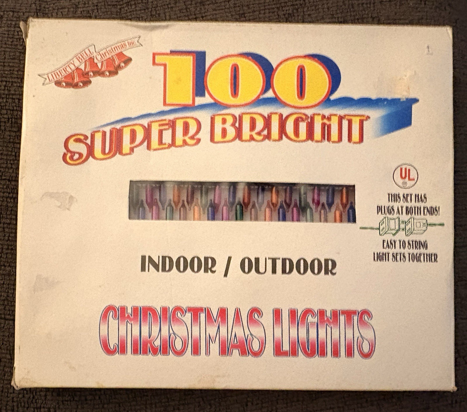 Vintage Liberty Bell 100 Super Bright Multicolor Christmas Lights – Original Box