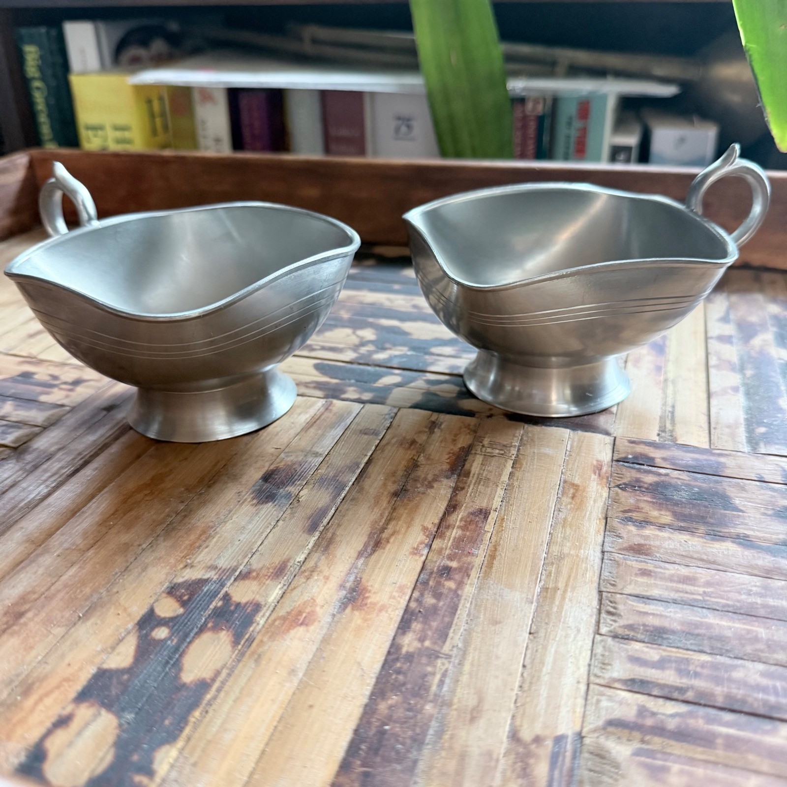 Meeuws & Zoon Pewter Cups Set of 2 Silver Vintage Holland Square Rim