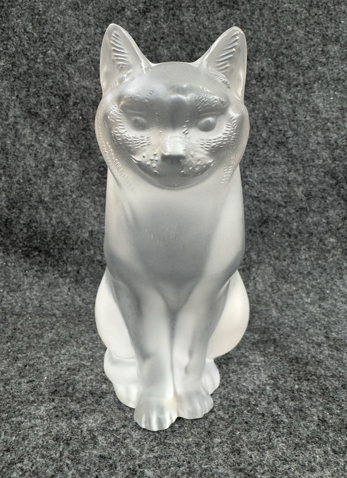LALIQUE Frosted Crystal “Chat Assis” Sitting Cat Sculpture ~ Signed ~ France