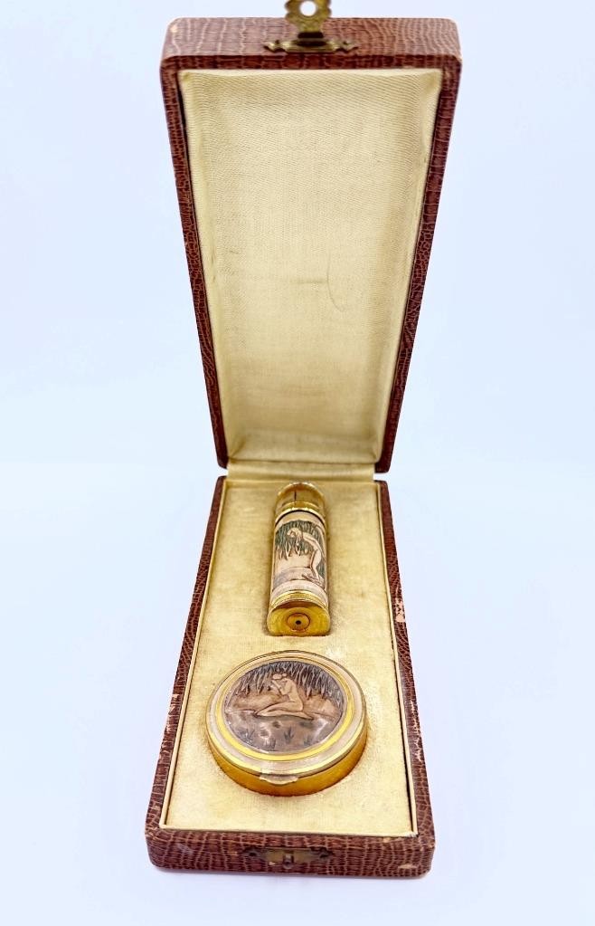 Antique 1920s L\'Aiglon The Eaglet French Perfume & Compact Set w/ Original Box