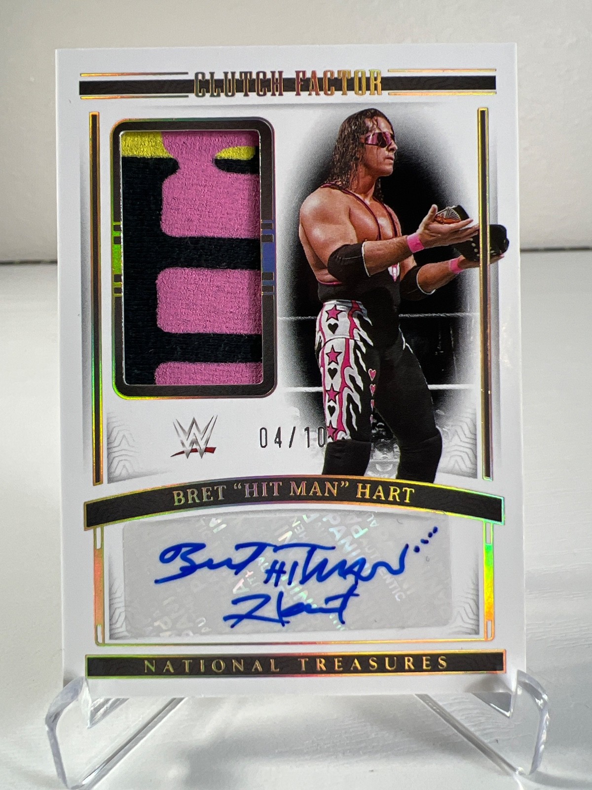 BRET MAN HART 2024 NATIONAL TREASURES WWE Autograph CLUTCH FACTOR GOLD AUTO /10