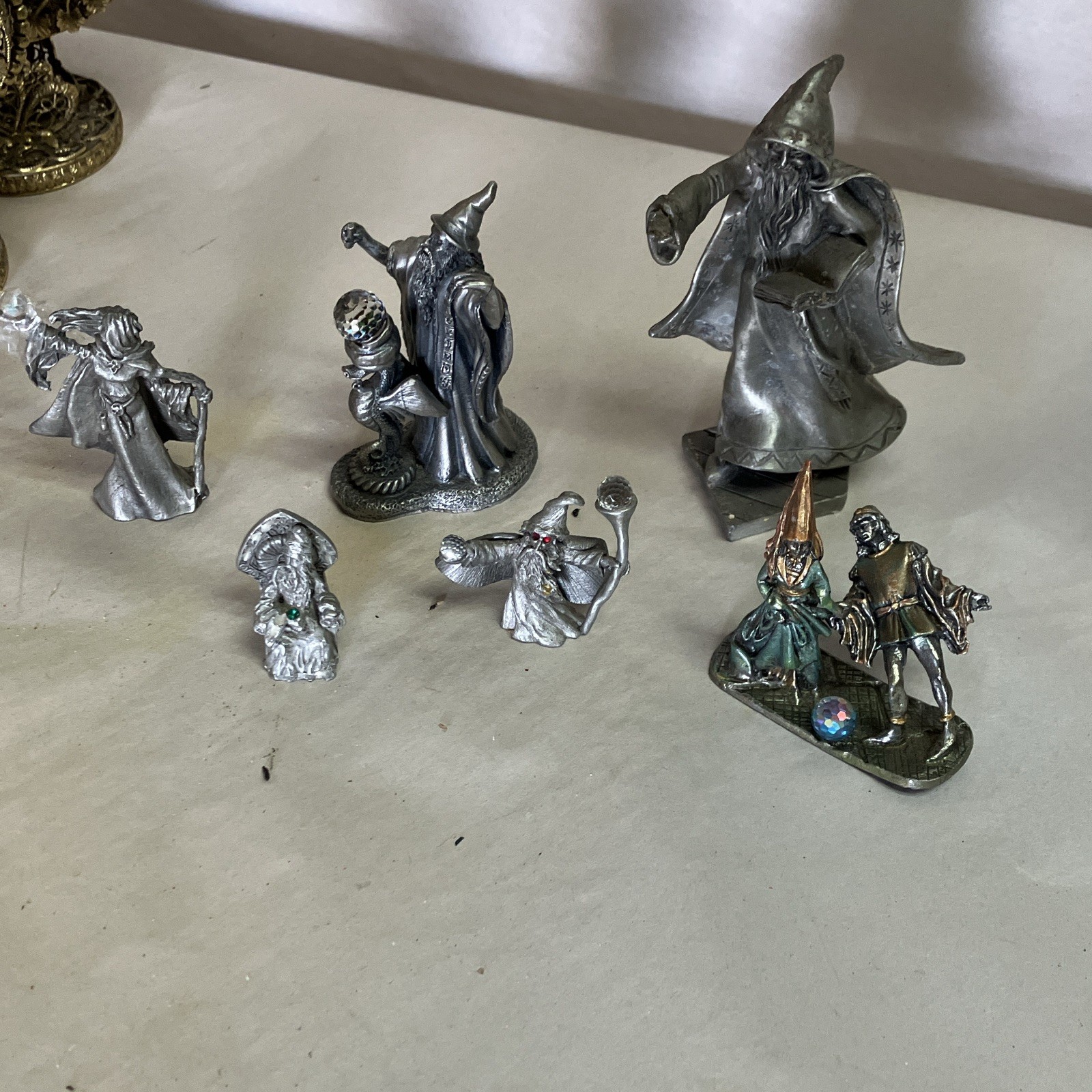 Vintage Pewter Wizard Figurines Lot Of 6