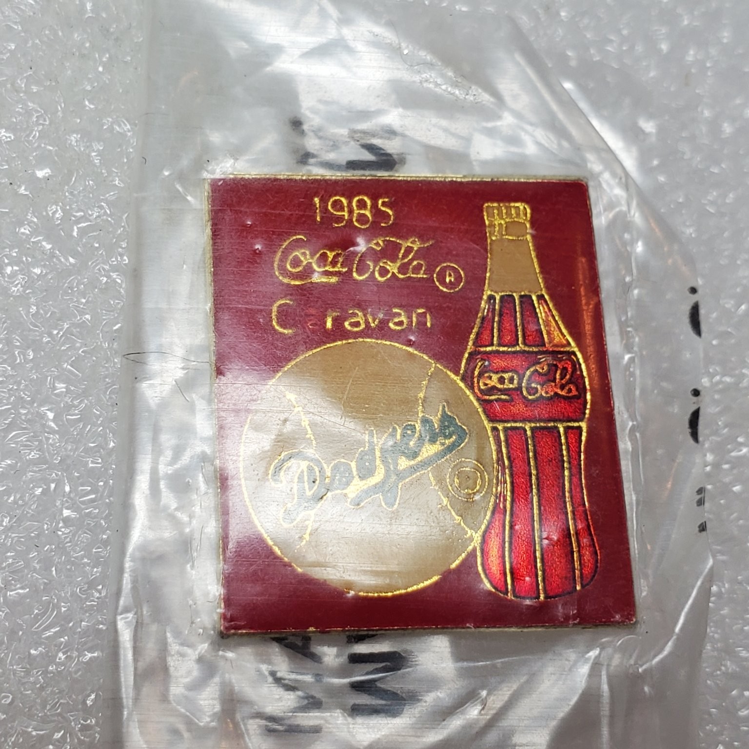 Coca-Cola Los Angeles Dodgers Pinback Button Baseball Caravan 1985 Square Soda