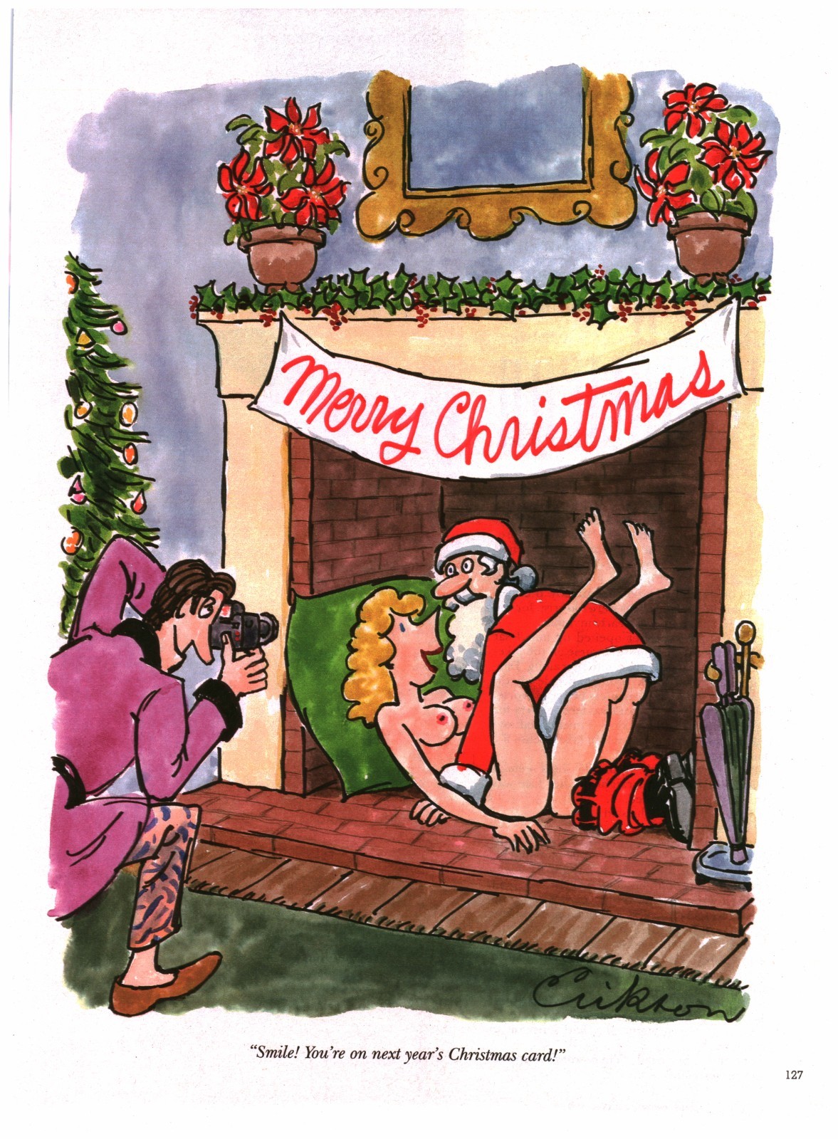 Alden Erikson Playboy Cartoon Illustration VTG Adult Humor Art Merry Christmas