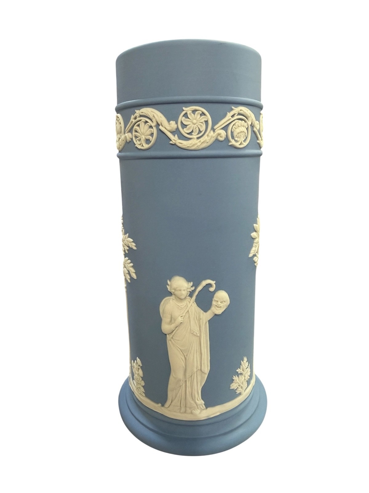 WEDGWOOD BLUE JASPERWARE SACRIFICE SCENES SPILL VASE