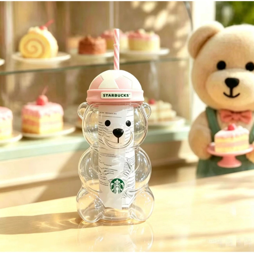 Starbucks Bearista Bear Cup Soccer Football All Pink Topper Glass Cup NEW 2026