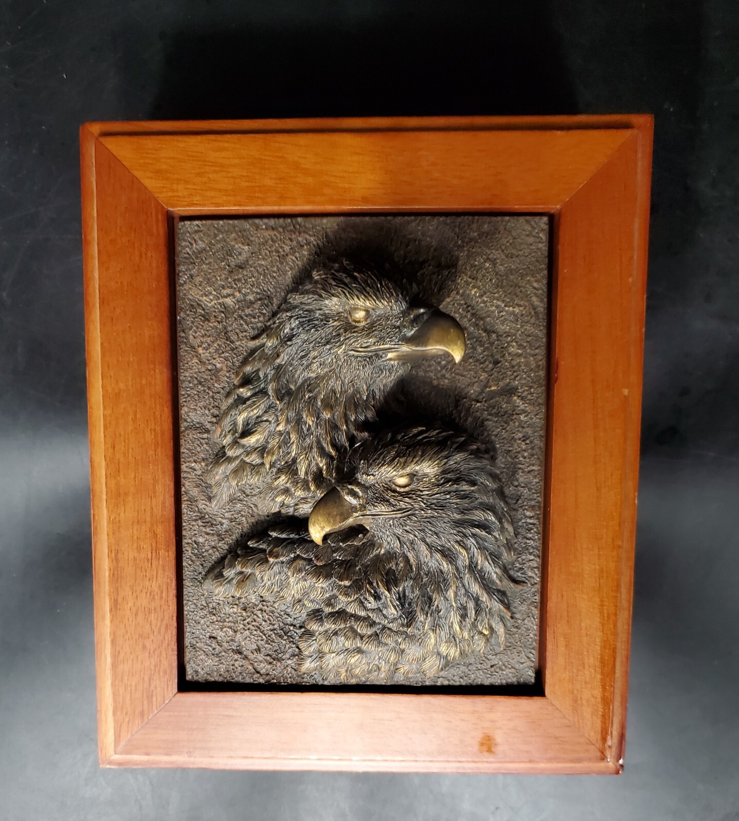 Vintage 3D Sculpture Eagles Lefton? Bronze/Copper Solid Wood Felted Box 