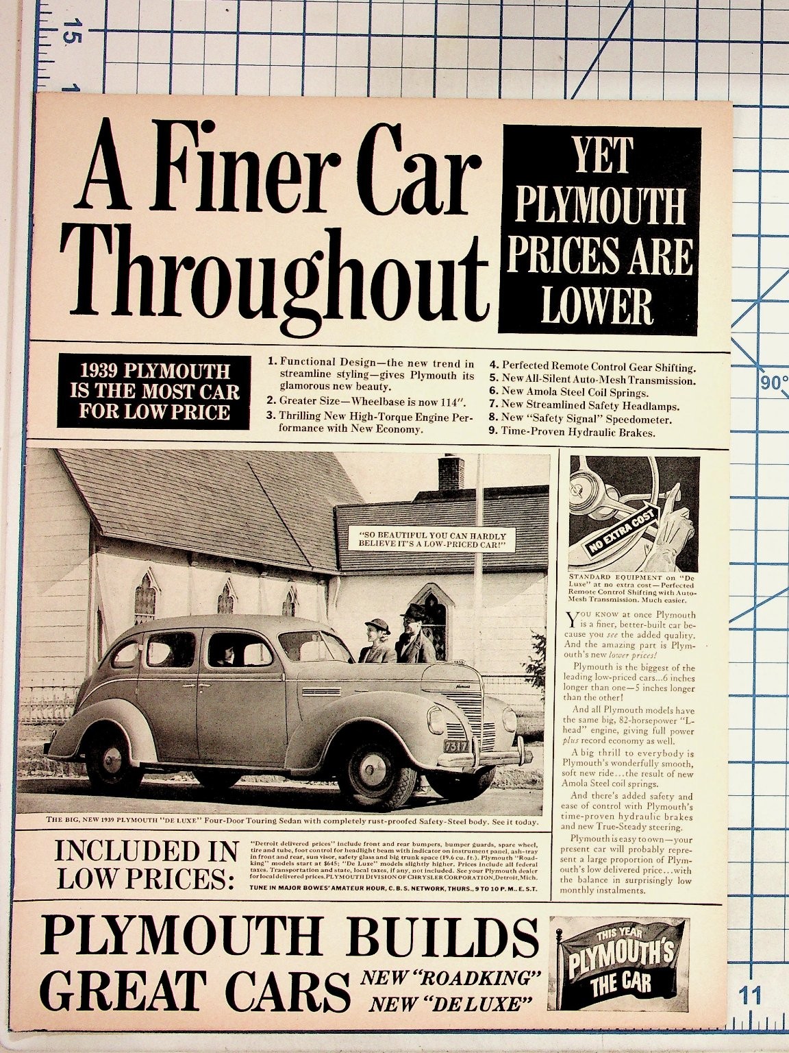 1939 Plymouth De Luxe Sedan Original Magazine Ad Vintage Car Ephemera