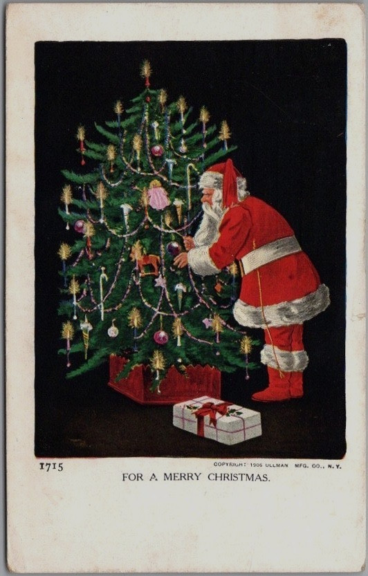 Santa Claus with Tree~Antique 1907 Christmas Postcard~Ullman Publ.~s492