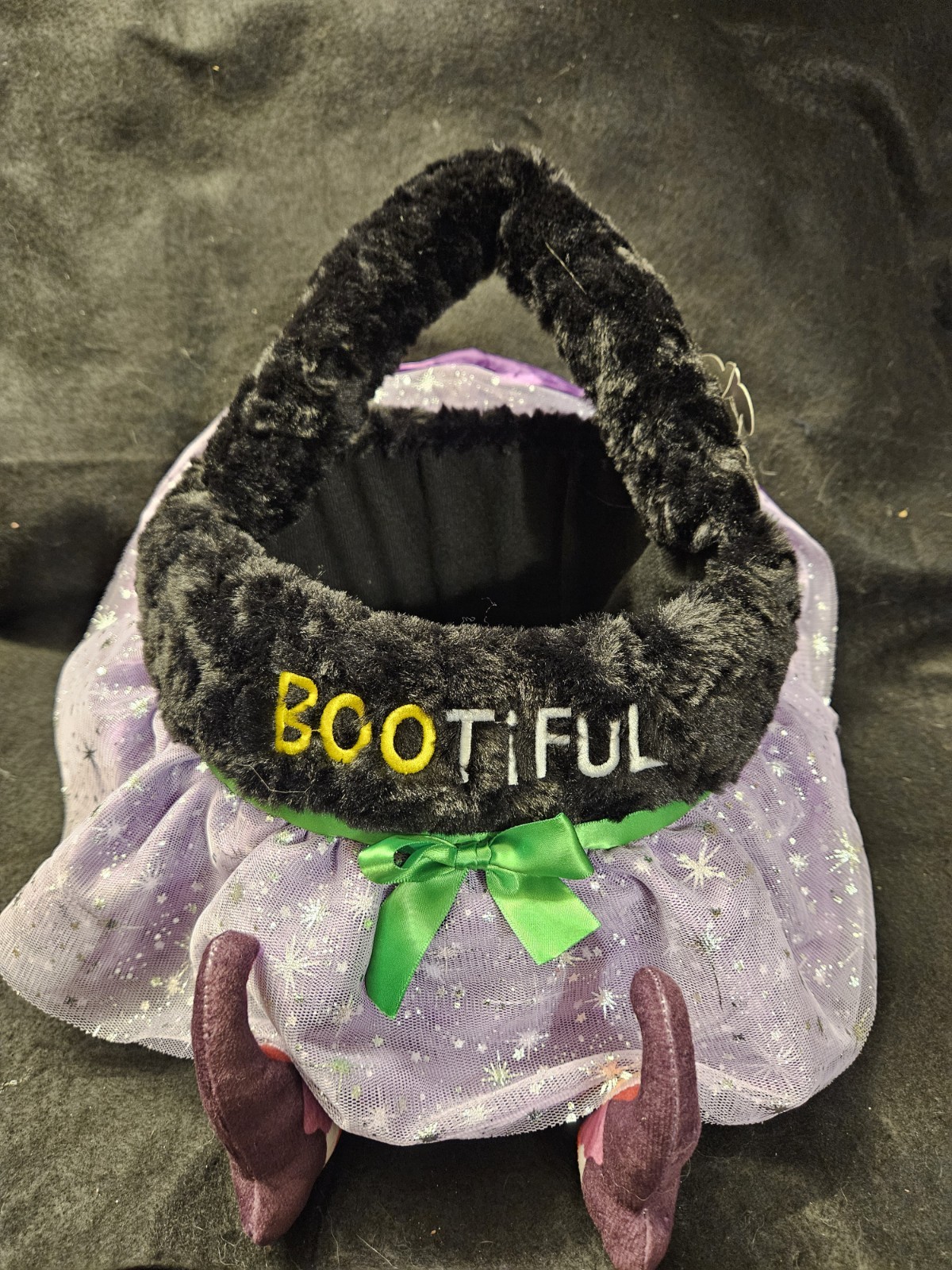 NWT BOO Plush Candy Basket Halloween Bootiful Wicked Witch PURPLE GREEN BLACK