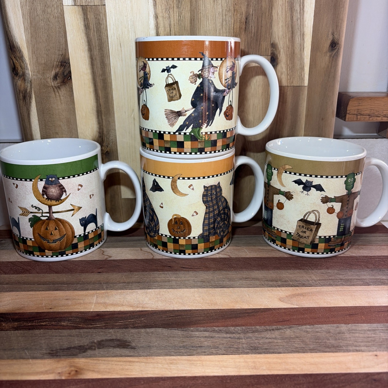 Vintage Debbie Mumm Sakura 1990s Nostalgia Halloween Mugs COMPLETE SET no flaws