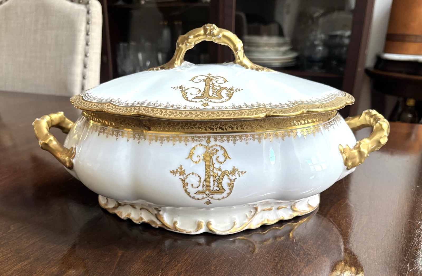 Magnificent Antique Jean Pouyat Limoges Covered Tureen - Heavy Gold Gilt