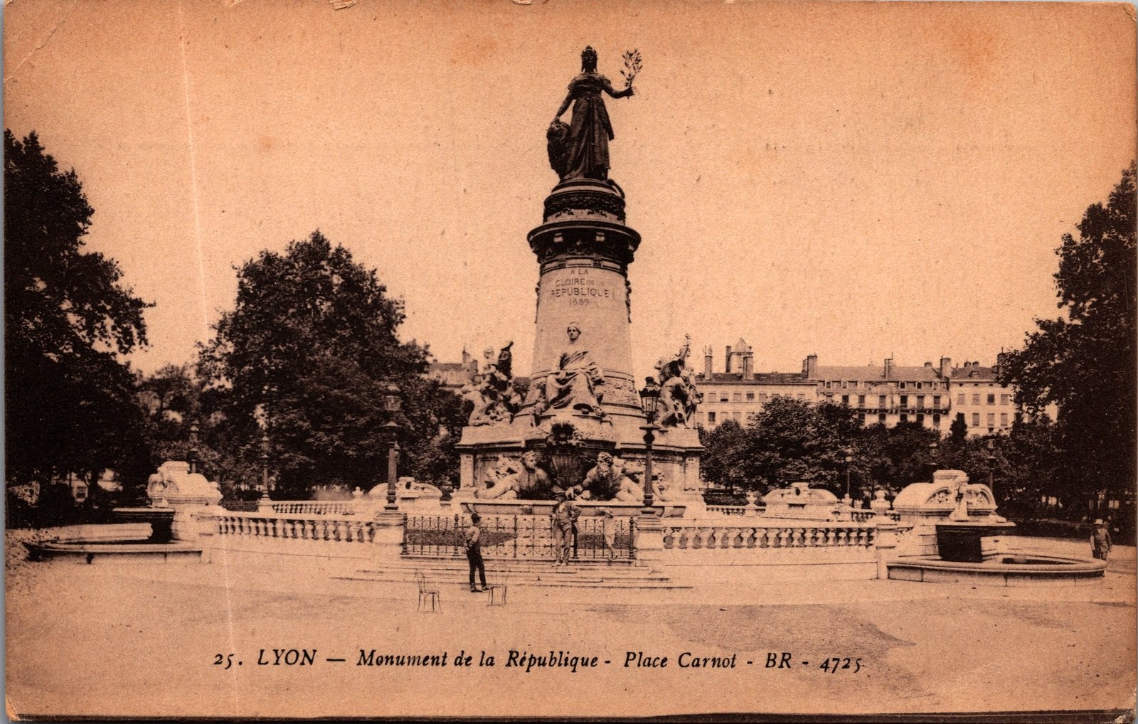 Lyon France Monument de la République Place Carnot Antique Postcard