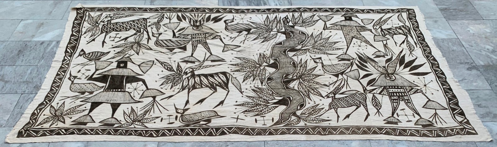 Vintage African Batik: Mud Cloth, Hand Painting Tapestry 5x9 ft