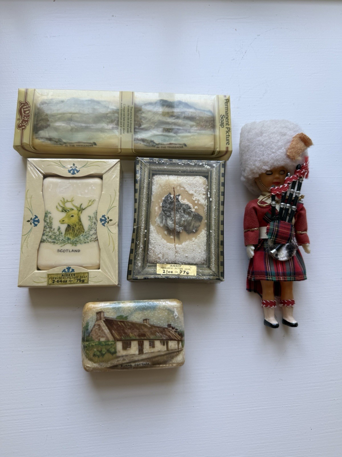 Vintage 1960s 1970s Scottish tourist scenic memorabilia guest soaps and doll