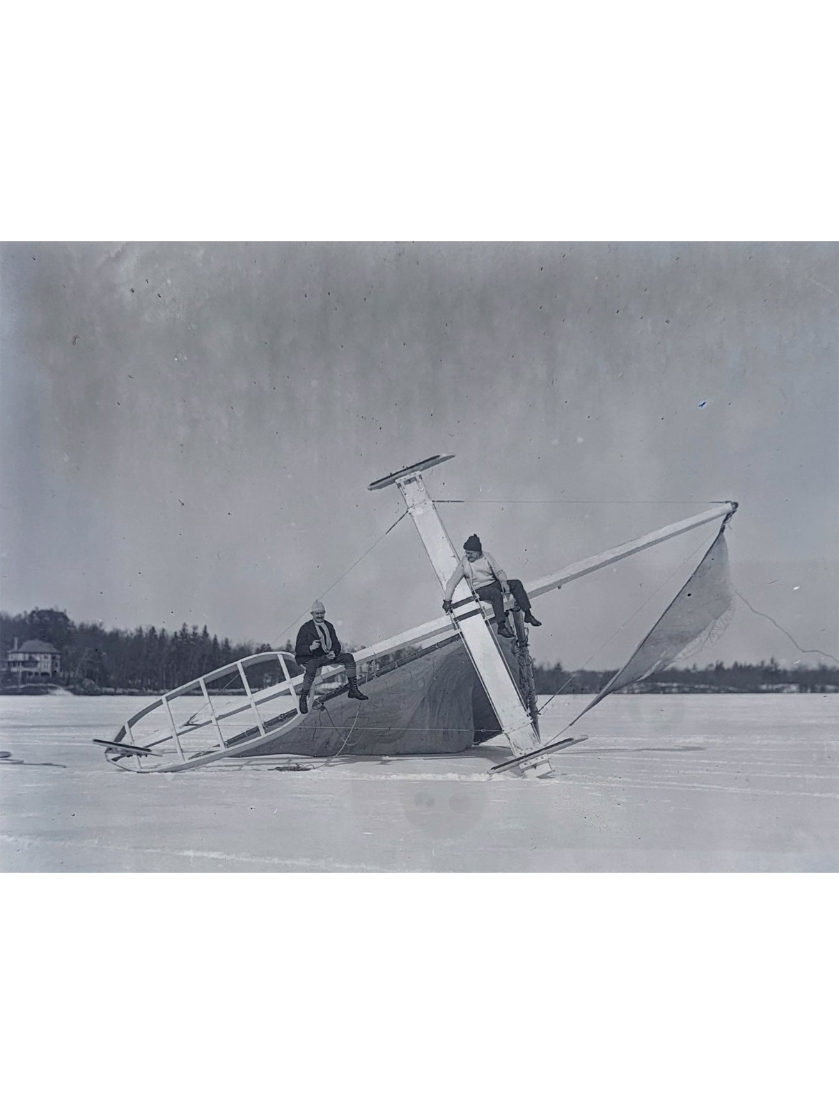 1920s Capsized Ice Yacht Boat Accident Stern Steerer Frozen Lake Glass Negative