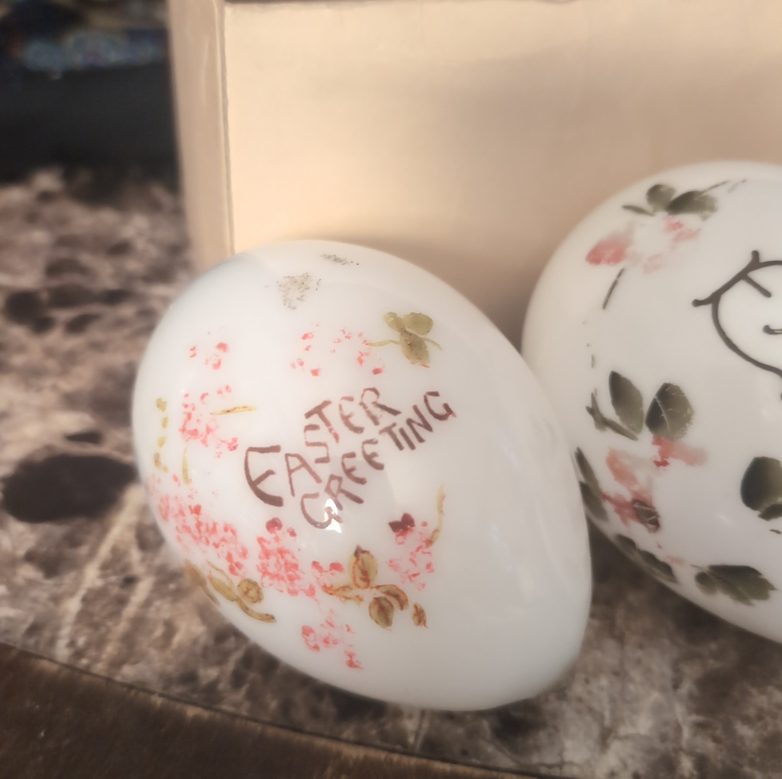 Three Antique Victorian Glass Easter Eggs