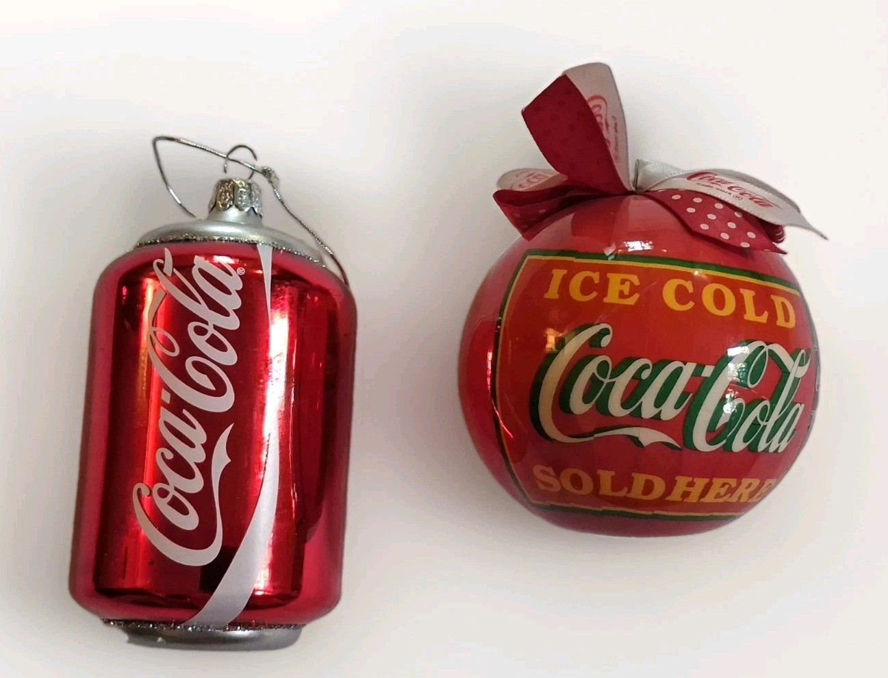 Vintage Coca-Cola Christmas Ornament Lot 1997 Ice Cold Ball Kurt Adler Glass Can