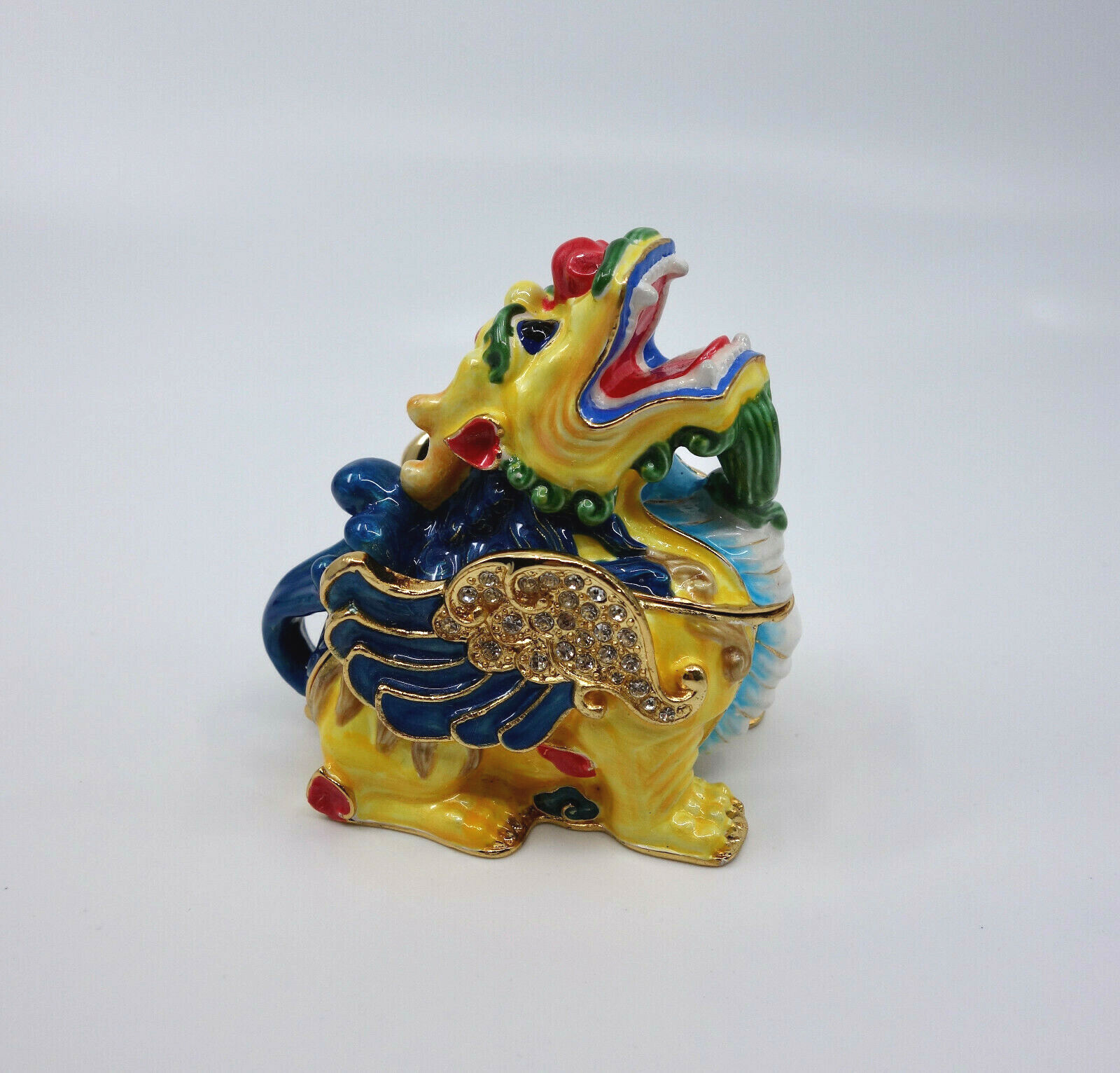 * WOW YELLOW QILIN KYLIN BEJEWELED TRINKET BOX *