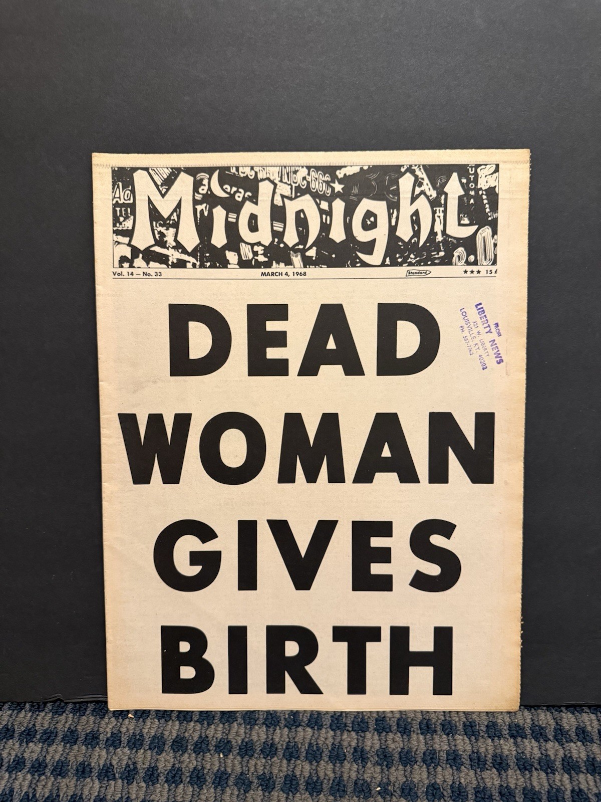 1968 March 4th MIDNIGHT Newspaper, Dead Woman Gives Birth (VRN10E)