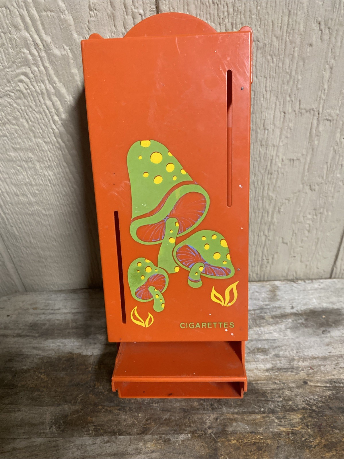 Vtg 60s Orange Mushroom Hard Plastic Wall Cigarette Holder Has Crack