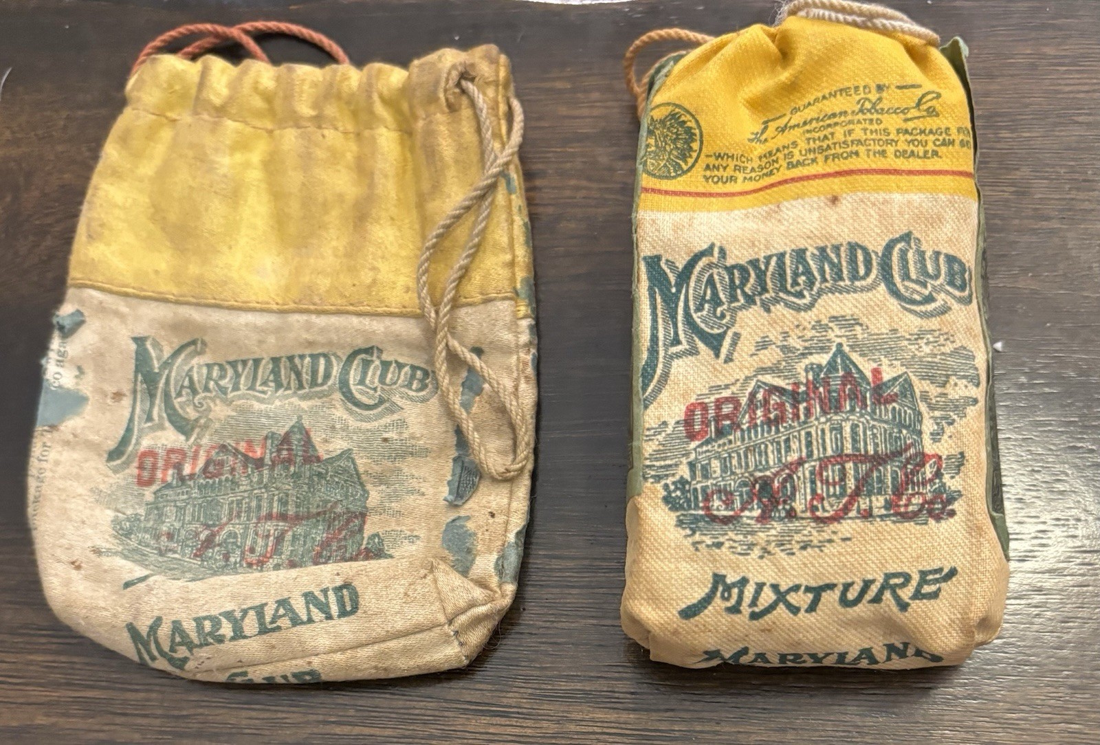 2 Vintage Maryland Club Mixture Cut Tobacco Bags Early 1900's