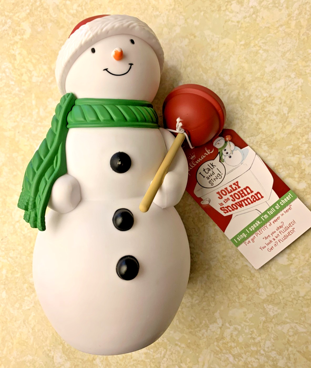 Hallmark  ~ Jolly In The John ~ TALKING Snowman Plumber Plunger ~ for Bathroom
