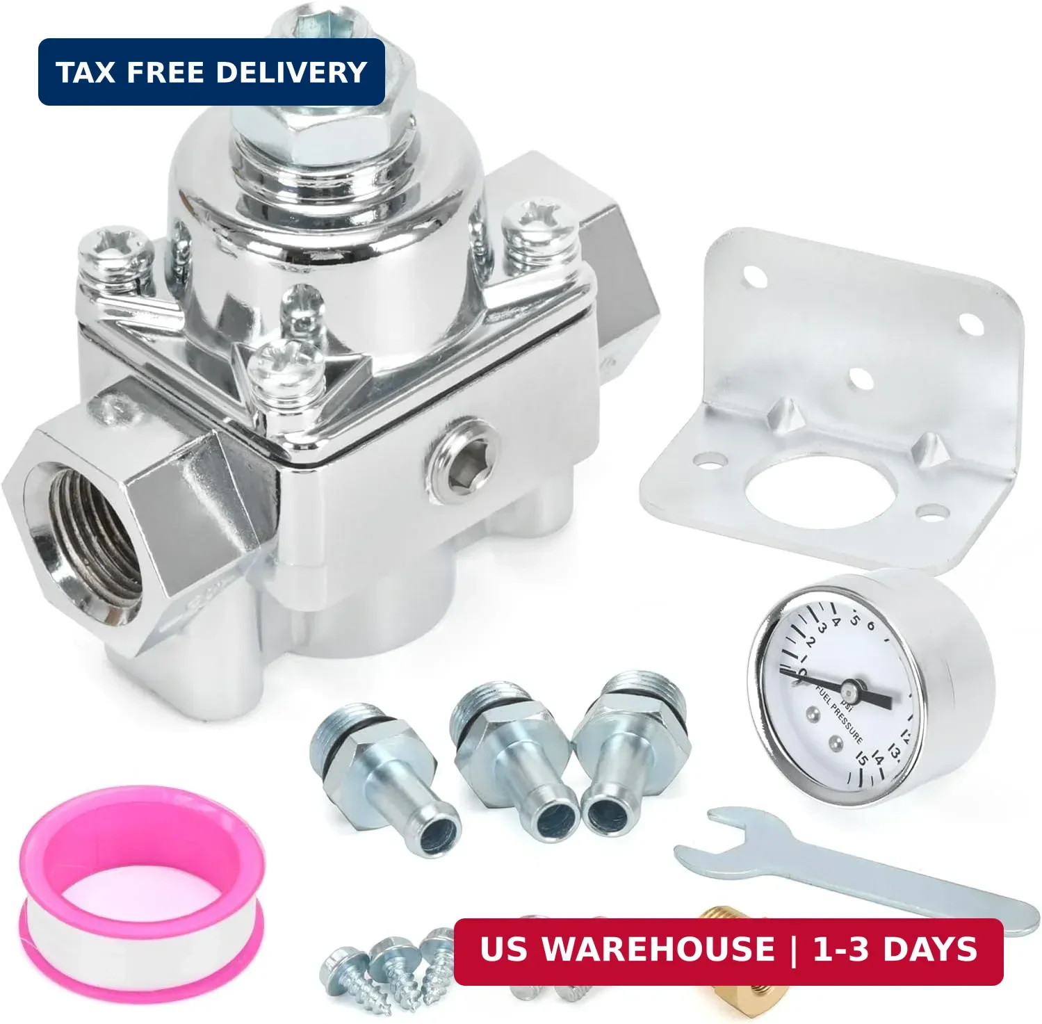 12-803 Adjustable Fuel Pressure Regulator with Gauge, Compatible with Holley and