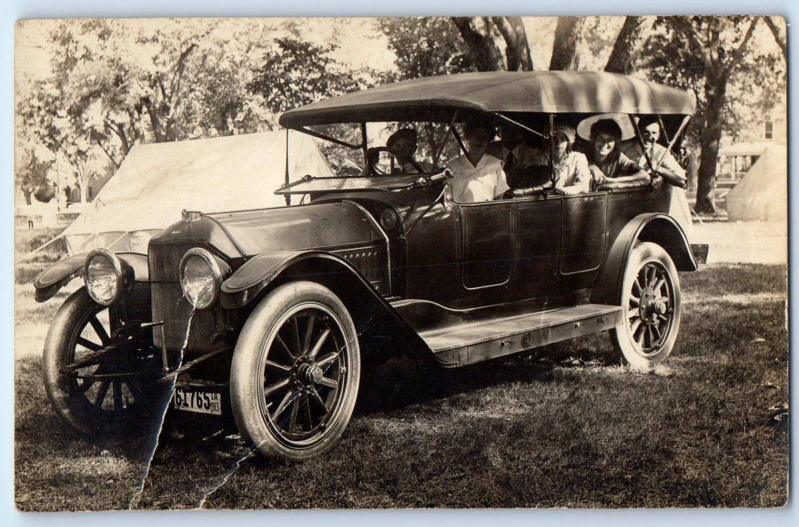 c1910's Car Scene Camping Tent Tabor Iowa IA RPPC Photo Antique Postcard