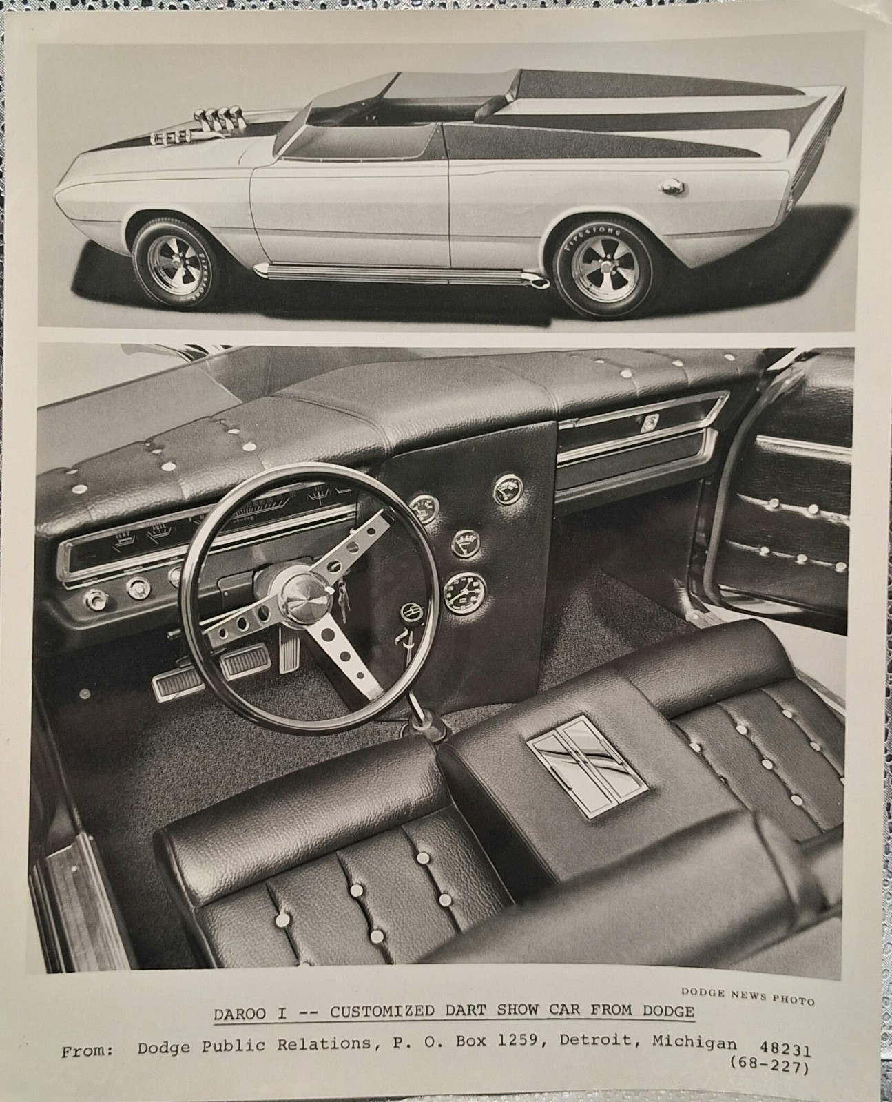 1968 Dodge Daroo I George Barris Dart Custom Show Car Original 8x10 Press Photo