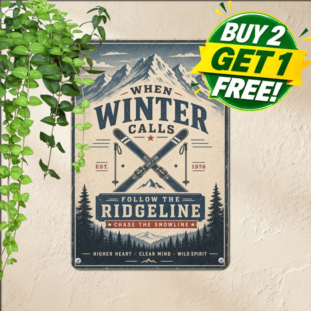 Majestic Mountain Peaks Beckoning Hiking Art Metal Sign Rustic Cabin Plaque