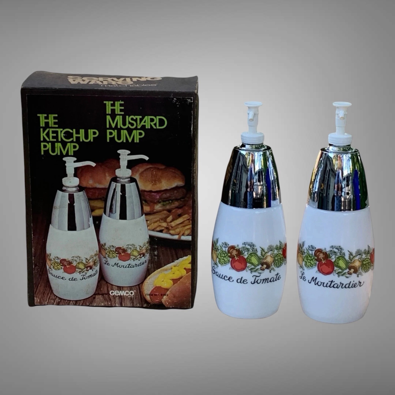 New Gemco Corning Ware Spice of Life Ketchup & Mustard Condiment Pump Set