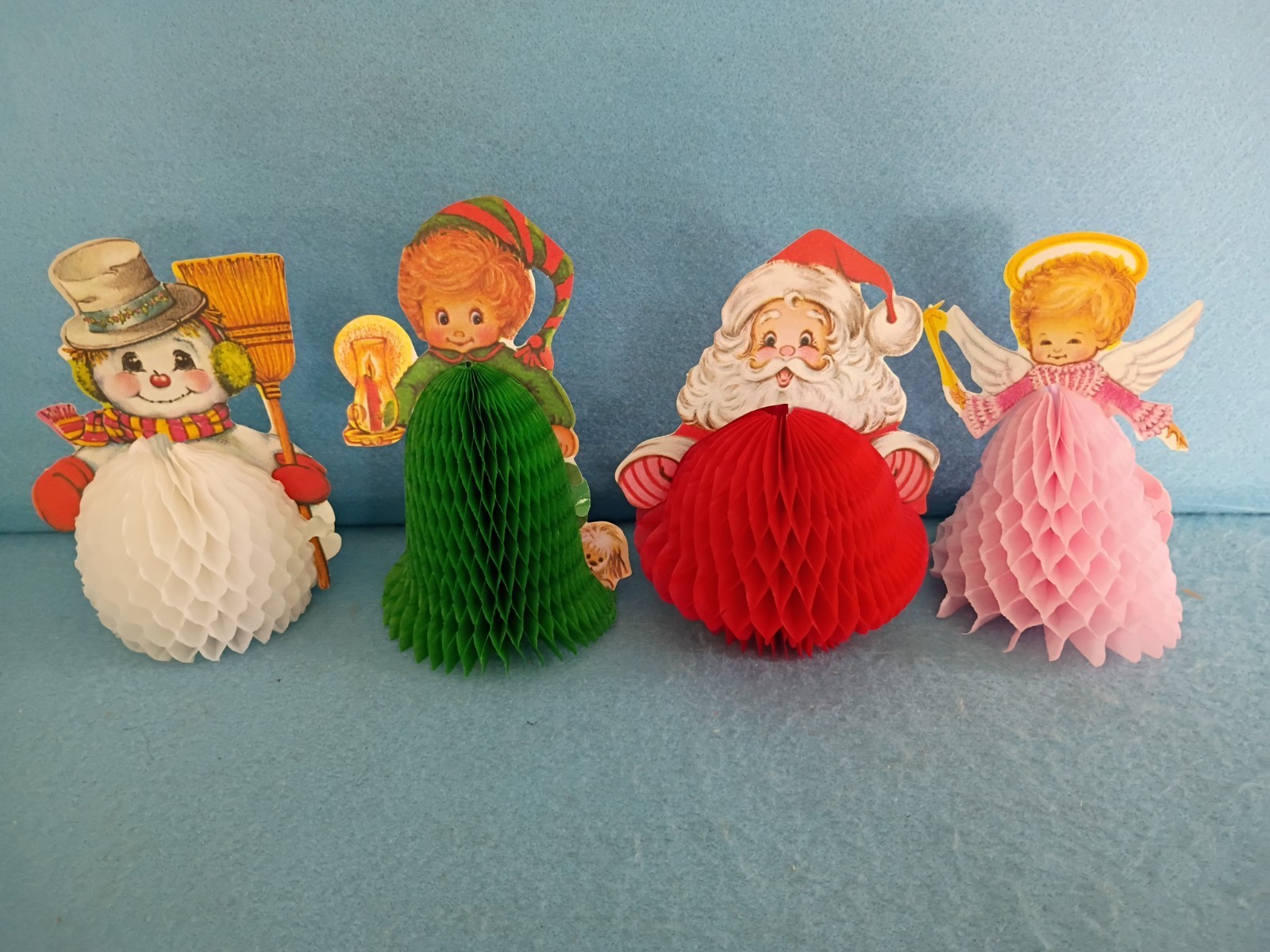 Vtg Beistle Honeycomb Paper 1980 Tabletop Christmas Decor Lot Of 4 Santa Elf